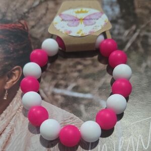 Pink and White Beaded Bracelet